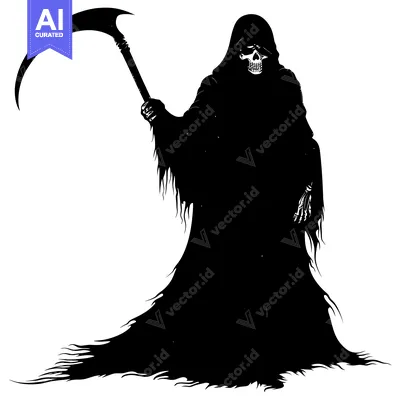 Aset desain premium: Grim Reaper Silhouette Holding a Scythe