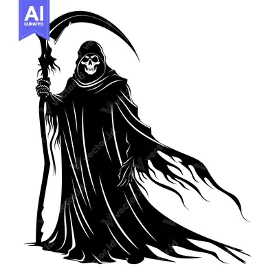 Aset desain premium: Grim Reaper with Scythe and Flowing Robe