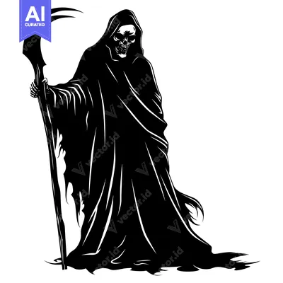 Grim Reaper Holding a Scythe in a Black Robe