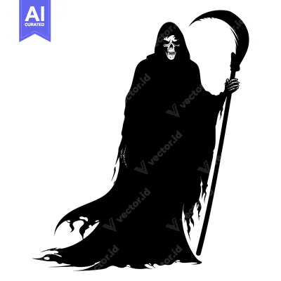 Premium design asset: Grim Reaper Silhouette with Scythe and Skull Face