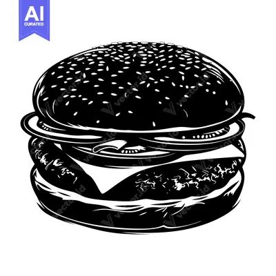 Premium design asset: Black and White Illustration of a Classic Hamburger