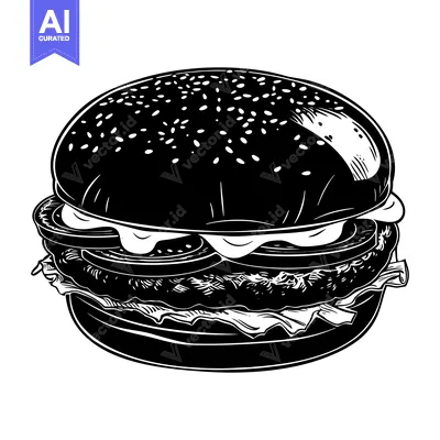 Aset premium populer: Black and White Illustration of a Hamburger