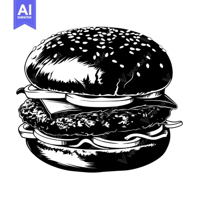 Popular premium asset: Black and White Illustration of a Sesame Seed Burger