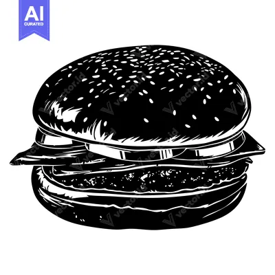 Aset premium populer: Black and White Illustration of a Hamburger