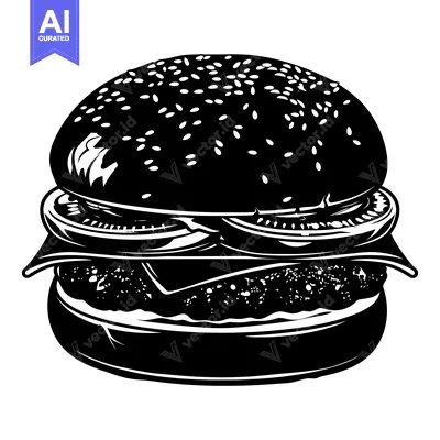 Premium design asset: Black and White Illustration of a Sesame Seed Burger