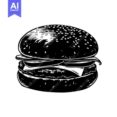 Aset desain premium: Black and White Illustration of a Cheeseburger