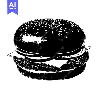 Premium design asset: Black and White Illustration of a Sesame Seed Burger