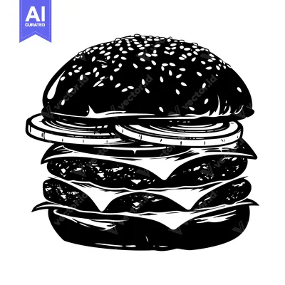 Aset premium populer: Black and White Illustration of a Double-Stacked Cheeseburger with Oni