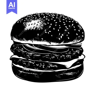 Aset premium populer: A Black and White Illustration of a Double-Stacked Cheeseburger