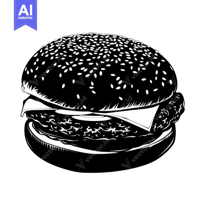 Popular premium asset: Black and White Illustration of a Sesame Seed Burger