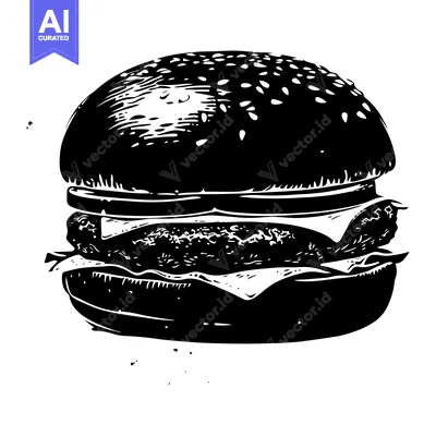 Popular premium asset: Black and White Illustration of a Burger with Sesame Seed Bun