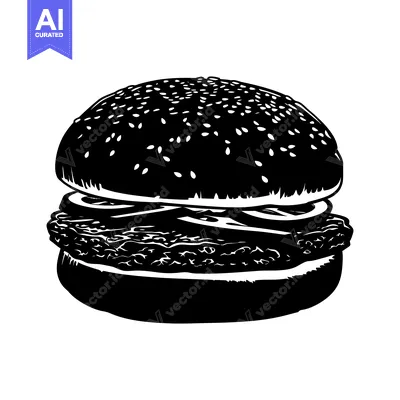 Aset desain premium: Black and White Silhouette of a Sesame Seed Burger