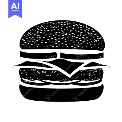 Aset premium populer: Black and White Silhouette of a Hamburger with Sesame Seed Bun