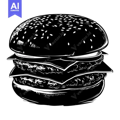Popular premium asset: Black and White Illustration of a Double-Decker Hamburger