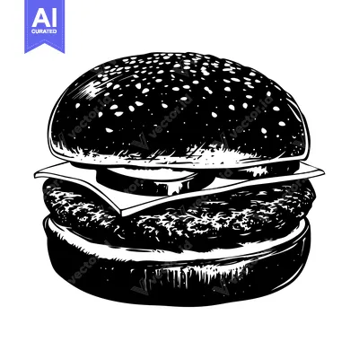 Black and White Hand-Drawn Illustration of a Burger