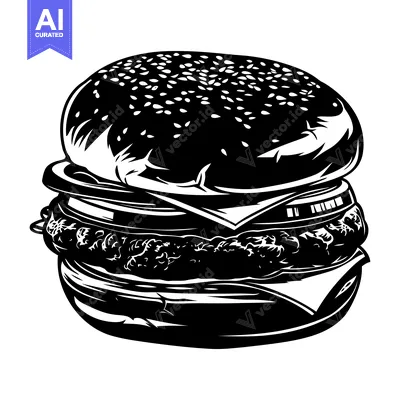 Aset premium populer: Black and White Illustration of a Delicious Burger