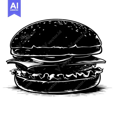 Popular premium asset: Black and White Illustration of a Hamburger
