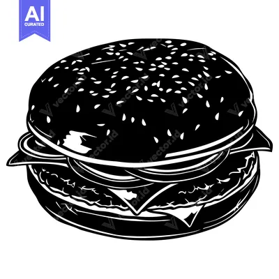 Aset desain premium: Black and White Illustration of a Sesame Seed Burger