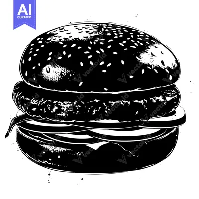 Aset premium populer: Black and White Illustration of a Sesame Seed Burger
