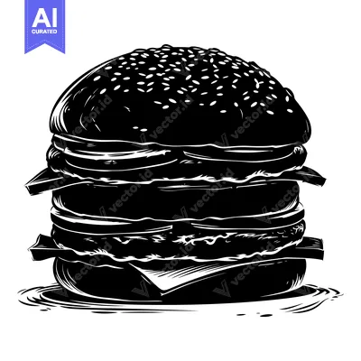 Premium design asset: Black and White Illustration of a Large Burger