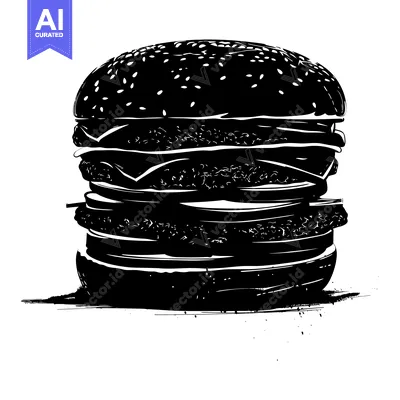Aset premium populer: Black and White Sketch of a Multi-Layered Hamburger