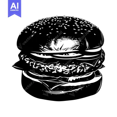 Aset premium populer: Black and White Illustration of a Hamburger