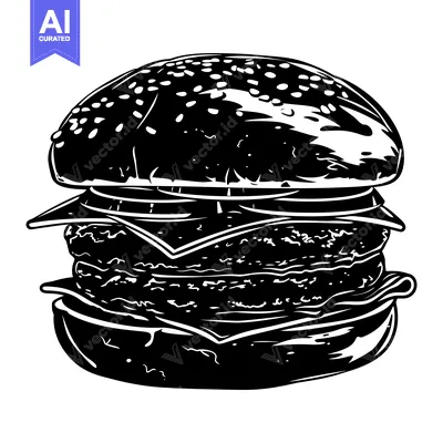 Aset premium populer: Black and White Illustration of a Hamburger