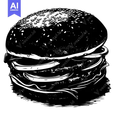 Aset premium populer: Black and White Illustration of a Large Hamburger