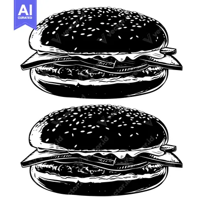 Aset premium populer: Two Black and White Illustrated Hamburgers with Sesame Seed Buns