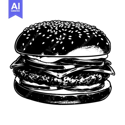 Popular premium asset: Black and White Illustration of a Hamburger with Sesame Seed Bun