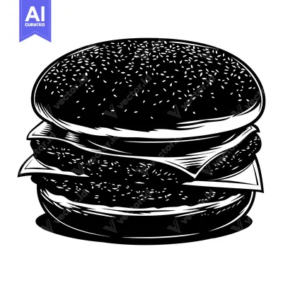 Popular premium asset: Black and White Illustration of a Sesame Seed Burger