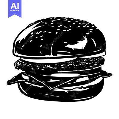 Aset premium populer: Black and White Silhouette of a Burger with Sesame Seed Bun