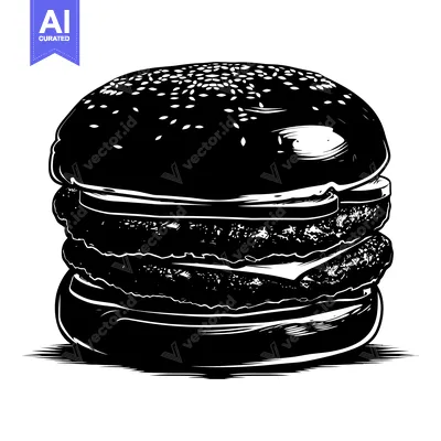 Black and White Illustration of a Double Cheeseburger