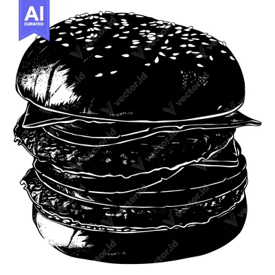 Aset premium populer: Black and White Illustration of a Tall Cheeseburger