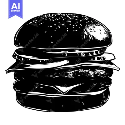 Popular premium asset: Black and White Illustration of a Stacked Burger
