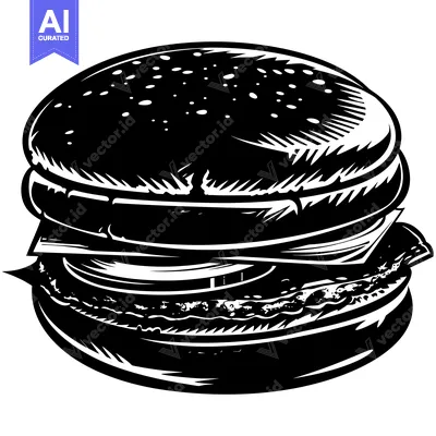Popular premium asset: Black and White Illustration of a Hamburger with Sesame Seed Bun