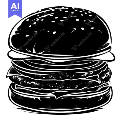 Aset premium populer: A Black and White Illustration of a Stacked Hamburger