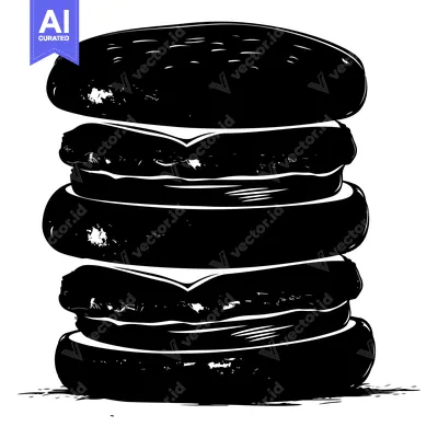 Aset premium populer: A Black and White Silhouette of a Stacked Burger