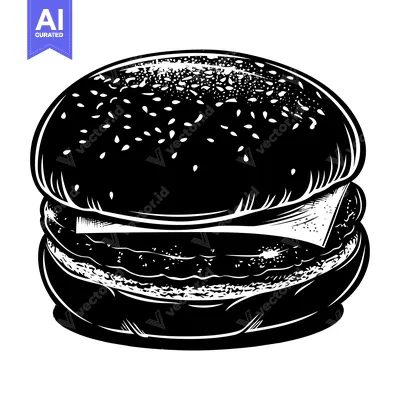 Black and White Illustration of a Cheeseburger