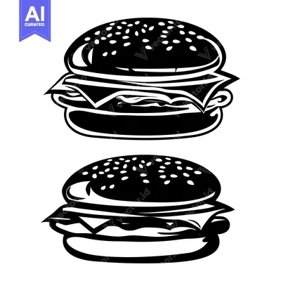 Black and White Illustration of Two Stacked Burgers