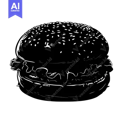 Black and White Silhouette of a Hamburger