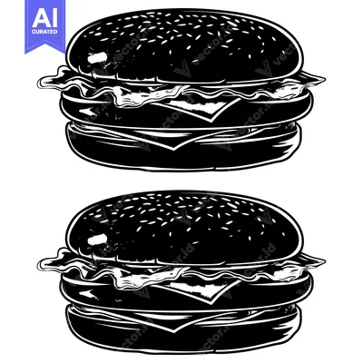 Two Black and White Silhouettes of Delicious Hamburgers