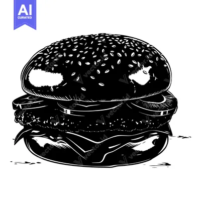 Black and White Illustration of a Sesame Seed Burger