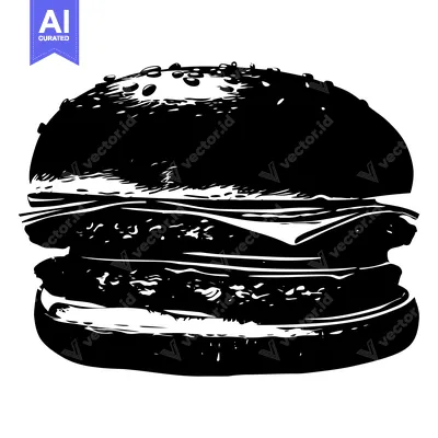 Black and White Illustration of a Hamburger