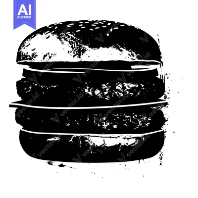 Black and White Silhouette of a Burger with Sesame Seed Bun