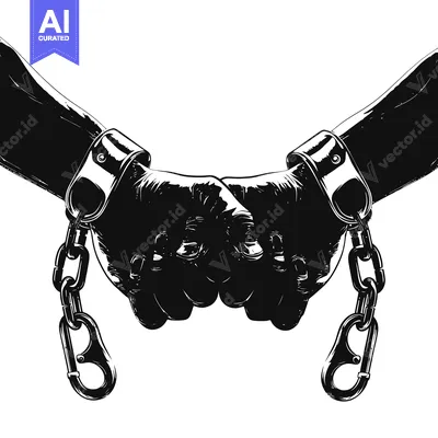 Two Hands Clasped Together in Handcuffs and Chains