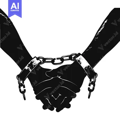 Two Silhouetted Hands Chained Together in a Handshake