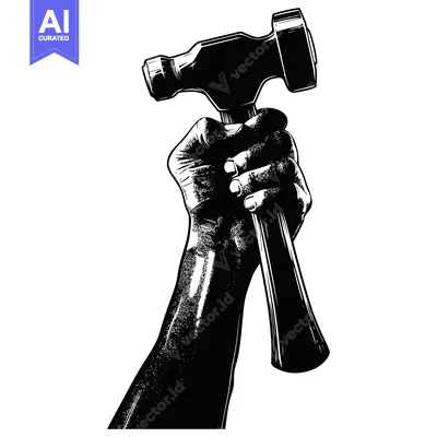 Premium design asset: Black and White Illustration of a Hand Holding a Hammer