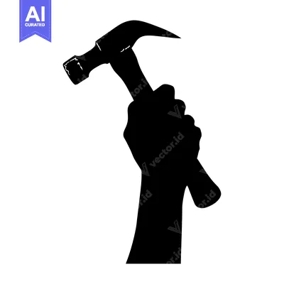 Aset desain premium: Silhouette of a Hand Holding a Hammer
