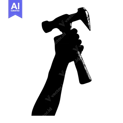 Aset desain premium: A Silhouette of a Hand Holding a Hammer